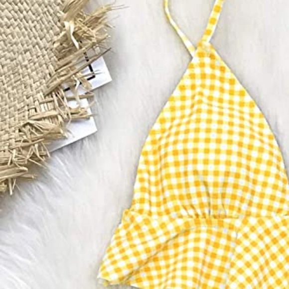 CUPSHE Women's Bikini Swimsuit Ruffle V Neck Two Piece Bathing Suit - Picture 4 of 4